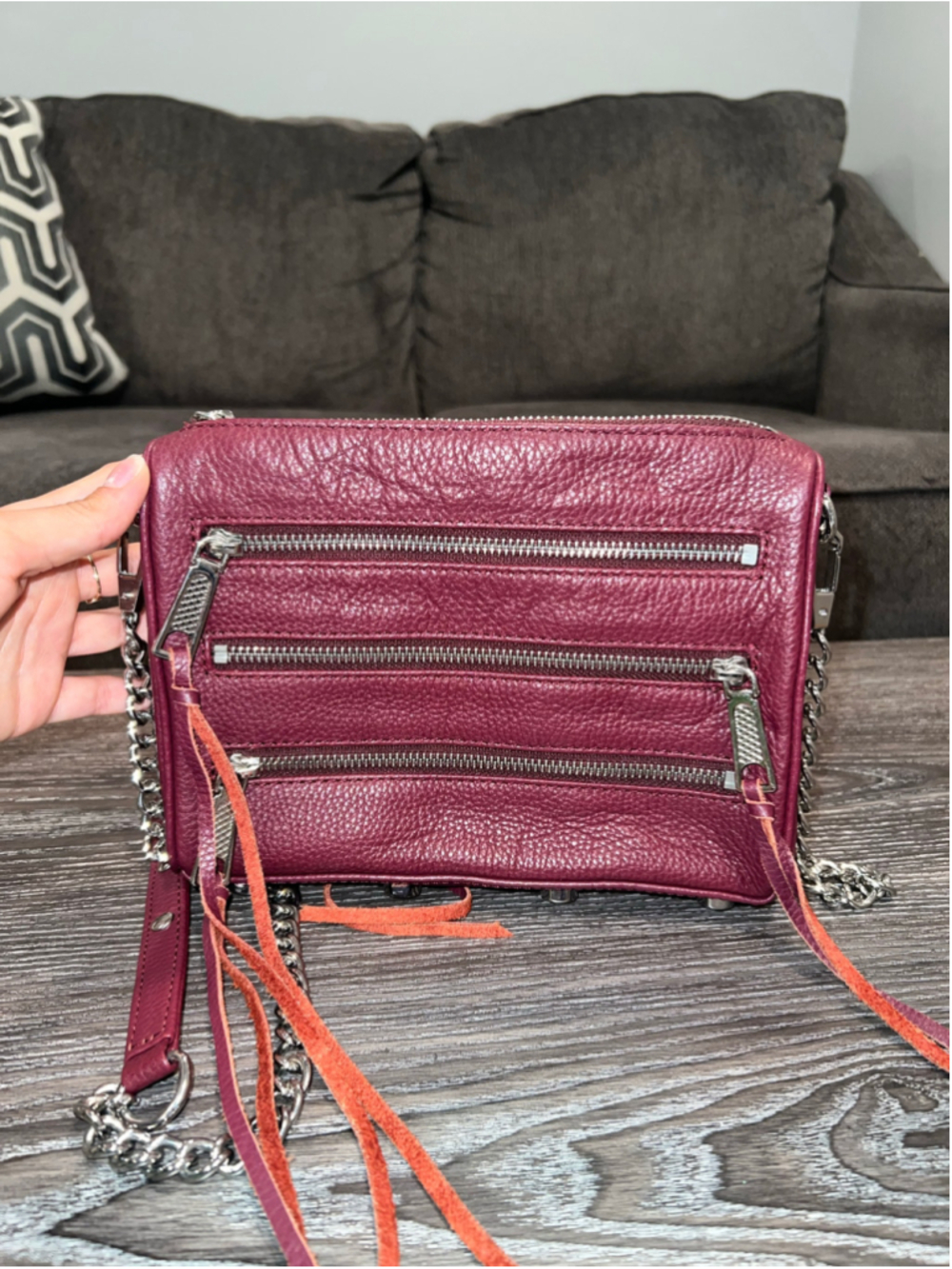 Women's Rebecca Minkoff Mini 5 Zip Crossbody Bag Genuine Leather Burgundy